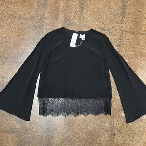 NWT Cami NYC black bell long sleeve with lace detail silk blouse size M